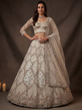 Glowing Off-White Embroidery Net Reception Wear Lehenga Choli with Dupatta
