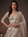 Glowing Off-White Embroidery Net Reception Wear Lehenga Choli with Dupatta