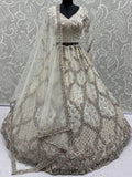 Glowing Off-White Embroidery Net Reception Wear Lehenga Choli with Dupatta