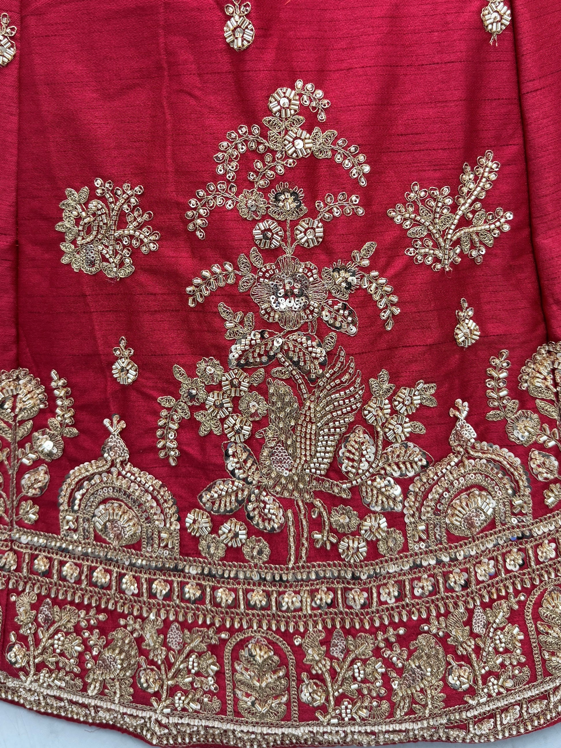 Precious Red Zari Embroidery Silk Wedding Wear Lehenga Choli