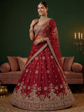 Precious Red Zari Embroidery Silk Wedding Wear Lehenga Choli