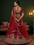 Precious Red Zari Embroidery Silk Wedding Wear Lehenga Choli