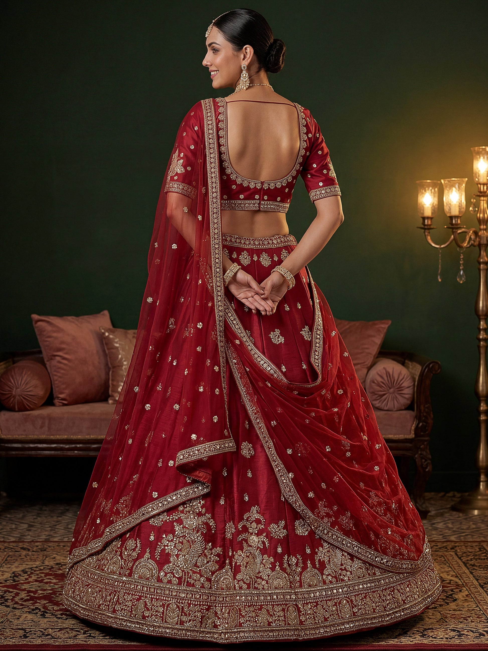 Precious Red Zari Embroidery Silk Wedding Wear Lehenga Choli