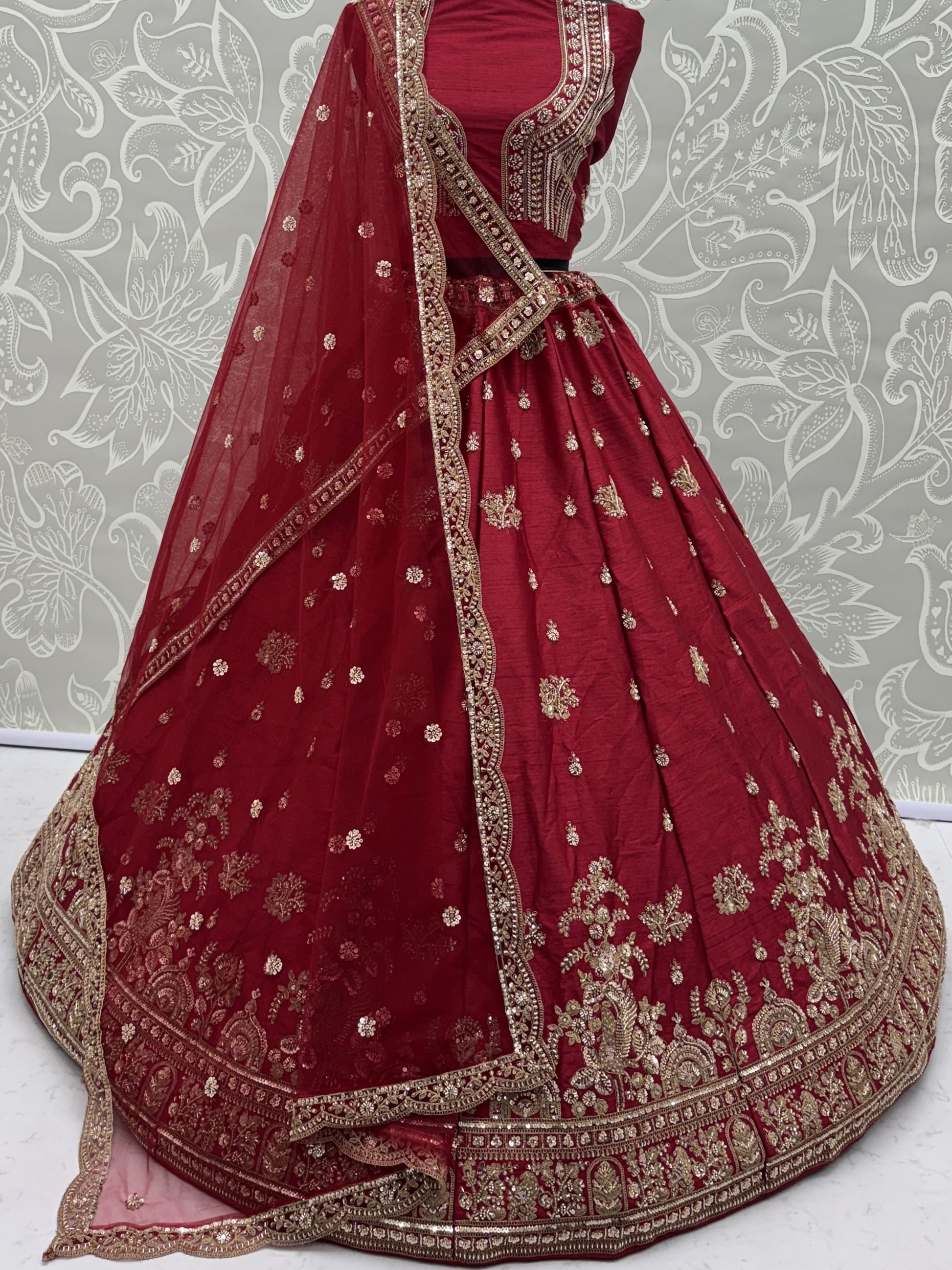 Precious Red Zari Embroidery Silk Wedding Wear Lehenga Choli