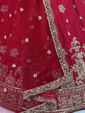 Precious Red Zari Embroidery Silk Wedding Wear Lehenga Choli