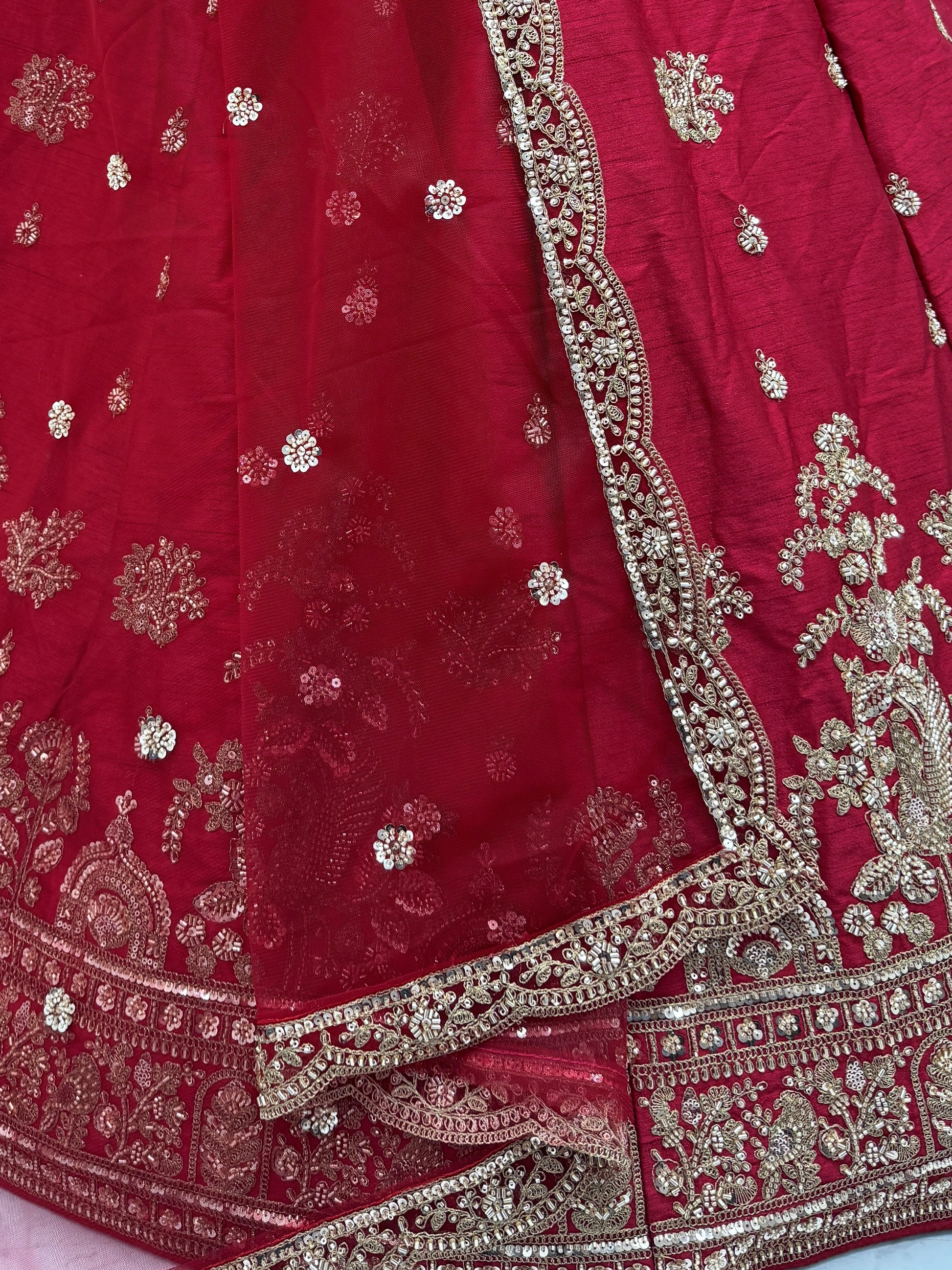 Precious Red Zari Embroidery Silk Wedding Wear Lehenga Choli