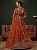 Glamorous Rust Orange Zari Embroidery Silk Bridal Lehenga Choli