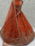 Glamorous Rust Orange Zari Embroidery Silk Bridal Lehenga Choli