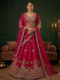 Sparkling Rani Pink Embroidered Silk  Bridal Wear Lehenga Choli