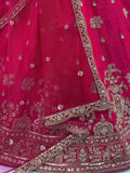 Sparkling Rani Pink Embroidered Silk  Bridal Wear Lehenga Choli