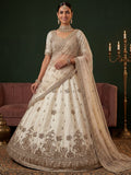 Stunning Off-White Sequins Work Silk Wedding Wear Lehenga Choli