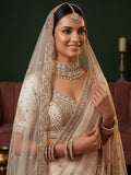 Stunning Off-White Sequins Work Silk Wedding Wear Lehenga Choli