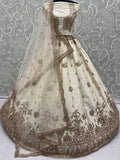 Stunning Off-White Sequins Work Silk Wedding Wear Lehenga Choli