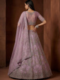 Attractive Lavender Zari Embroidered Net Wedding Wear Lehenga Choli