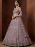 Attractive Lavender Zari Embroidered Net Wedding Wear Lehenga Choli