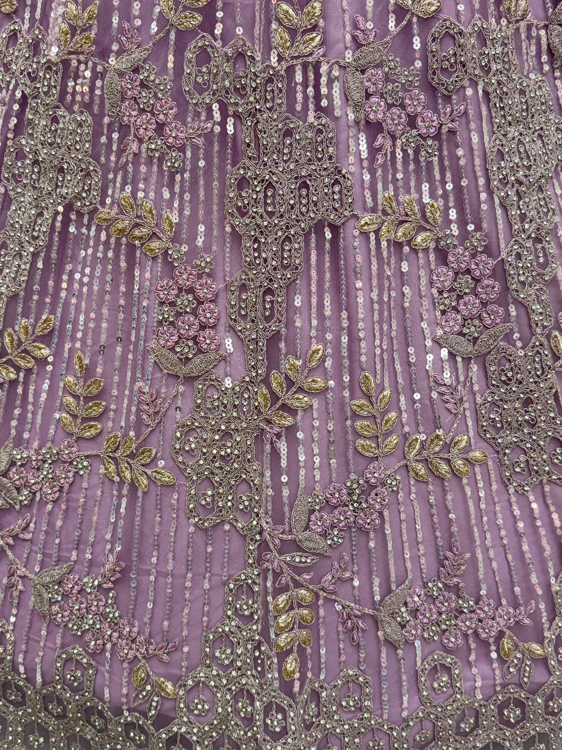Attractive Lavender Zari Embroidered Net Wedding Wear Lehenga Choli