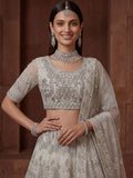 Gorgeous Off-White Zari Embroidered Net Wedding Wear Lehenga Choli