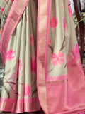 Wonderful Cream Printed Banarasi Silk Traditional Saree With Blouse