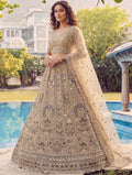 Charming Beige Dori Embroidery Net Reception Wear Lehenga Choli With Dupatta