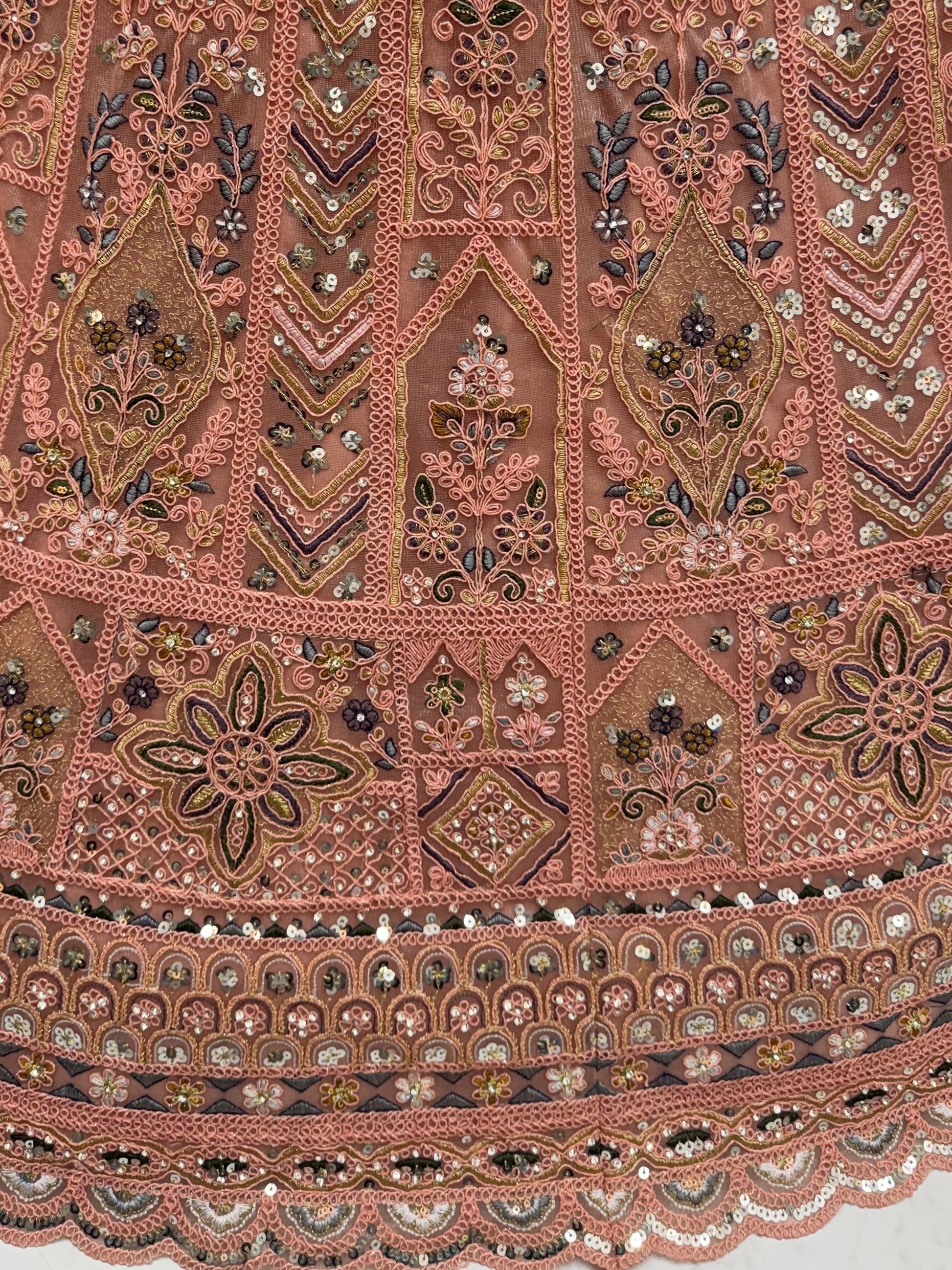 Stunning Dust Pink Diamond Work Net Wedding Wear Lehenga Choli With Dupatta