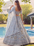 Gorgeous Sky Blue Sequins Work Net Wedding Wear Lehenga Choli With Dupatta