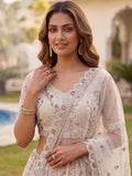 Wonderful Off-White Sequins Work Net Bridesmaid Wear Lehenga Choli With Dupatta