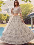 Wonderful Off-White Sequins Work Net Bridesmaid Wear Lehenga Choli With Dupatta