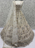Wonderful Off-White Sequins Work Net Bridesmaid Wear Lehenga Choli With Dupatta