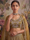Gorgeous Golden Embroidered Net Wedding Wear Lehenga Choli With Dupatta