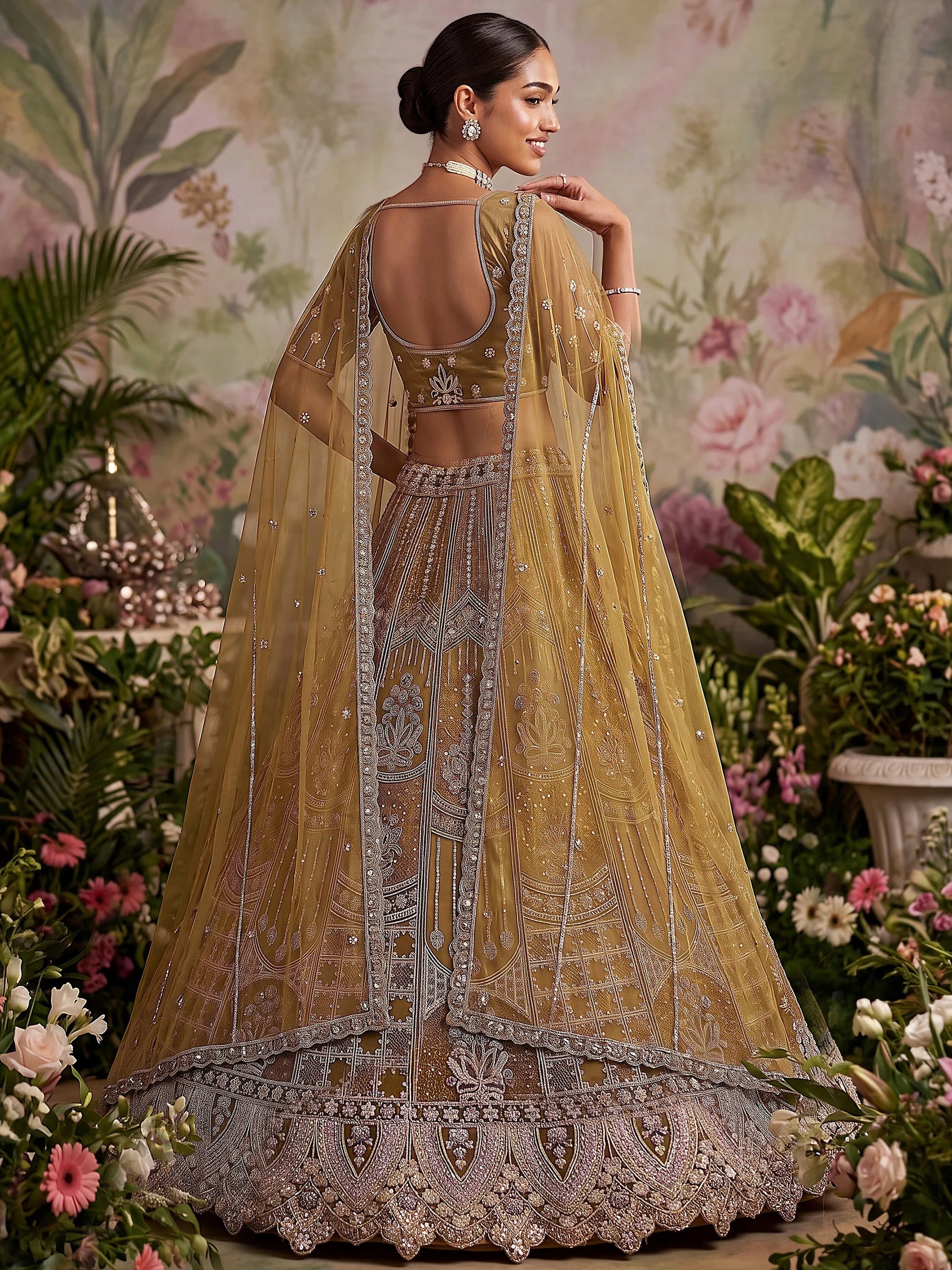 Gorgeous Golden Embroidered Net Wedding Wear Lehenga Choli With Dupatta