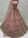 Majestic Dusty Pink Sequin Work Net Reception Wear Lehenga Choli With Dupatta