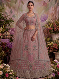 Majestic Dusty Pink Sequin Work Net Reception Wear Lehenga Choli With Dupatta