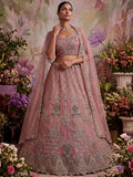 Majestic Dusty Pink Sequin Work Net Reception Wear Lehenga Choli With Dupatta