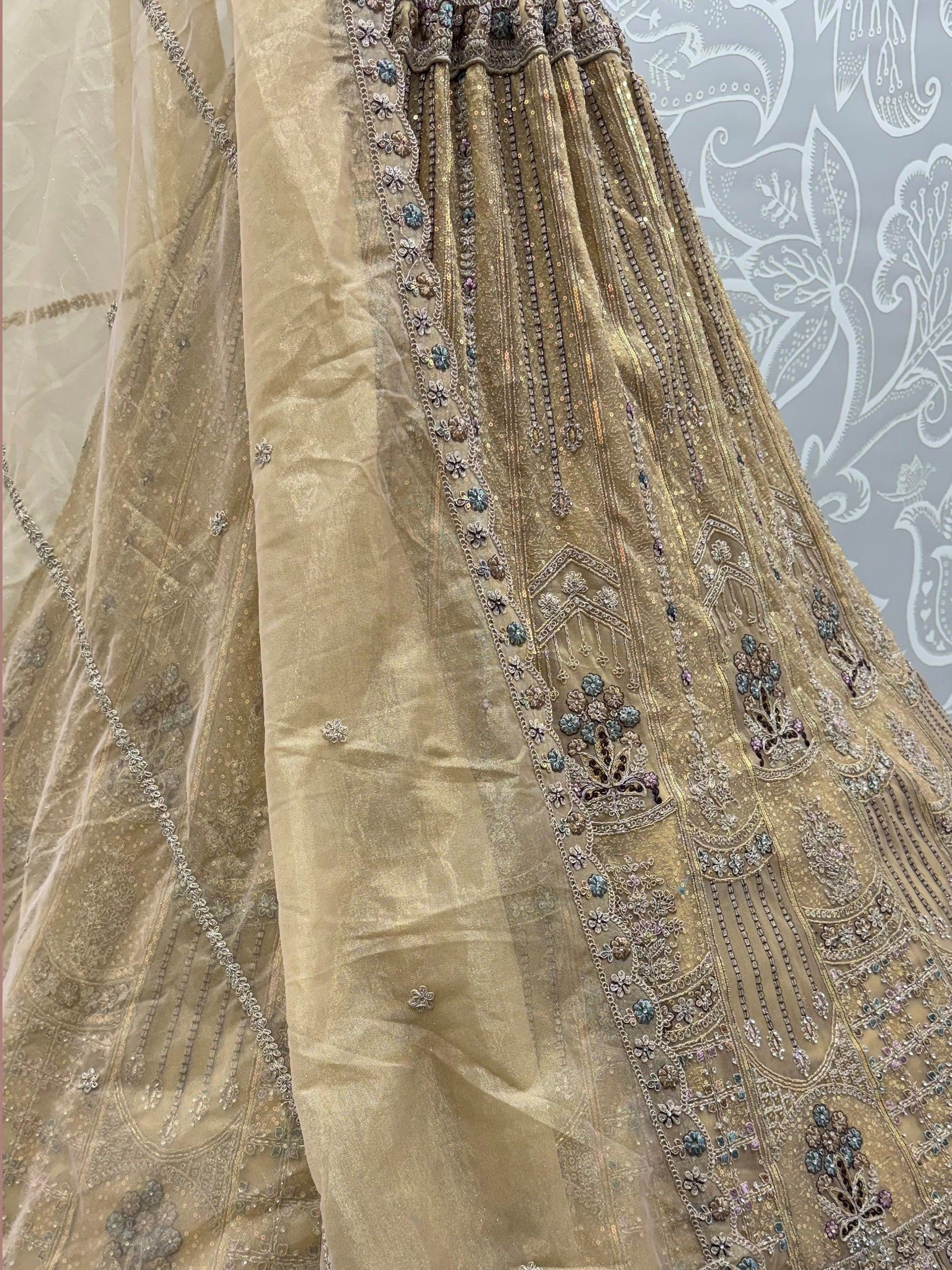 Alluring Beige  Floral  Embroidery Net Bridesmaid Wear Lehenga Choli With Dupatta