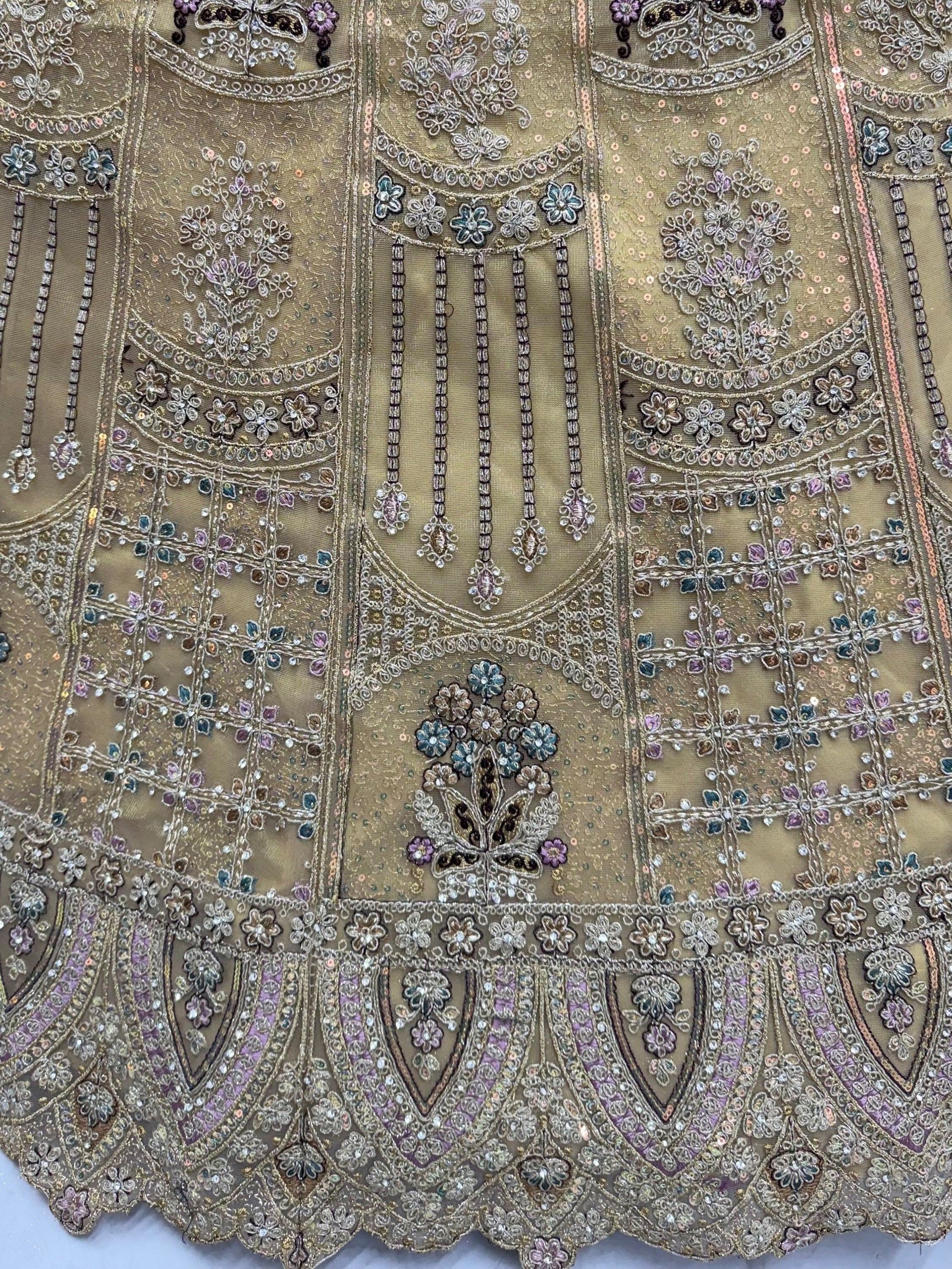Alluring Beige  Floral  Embroidery Net Bridesmaid Wear Lehenga Choli With Dupatta
