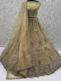 Alluring Beige  Floral  Embroidery Net Bridesmaid Wear Lehenga Choli With Dupatta