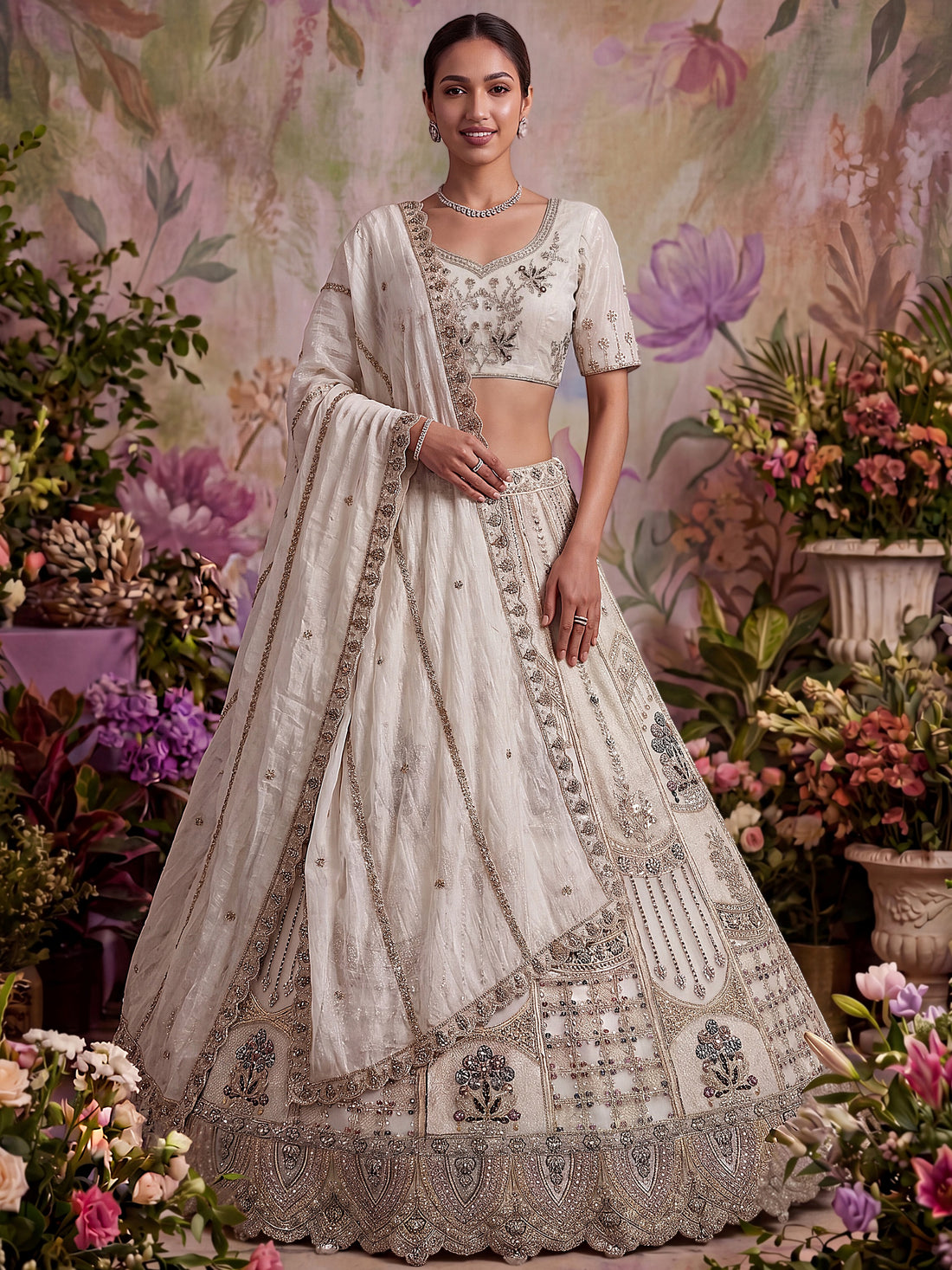 Precious White sequins work Net Wedding Wear Lehenga Choli With Dupatta