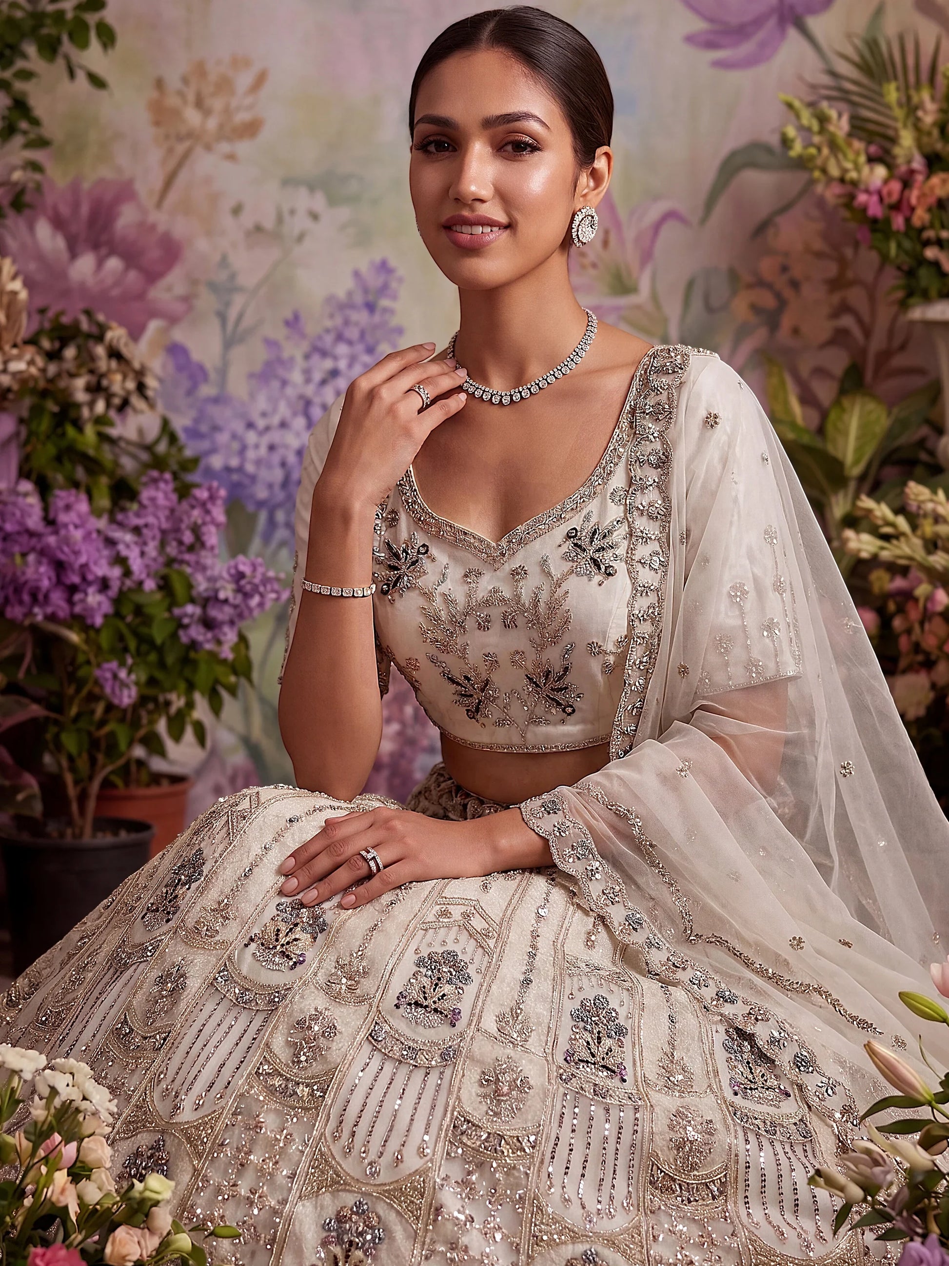 Precious White sequins work Net Wedding Wear Lehenga Choli With Dupatta