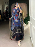 Entrancing Blue Digital Printed Viscose Silk Festive Wear Kaftan