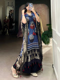 Entrancing Blue Digital Printed Viscose Silk Festive Wear Kaftan