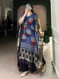Entrancing Blue Digital Printed Viscose Silk Festive Wear Kaftan
