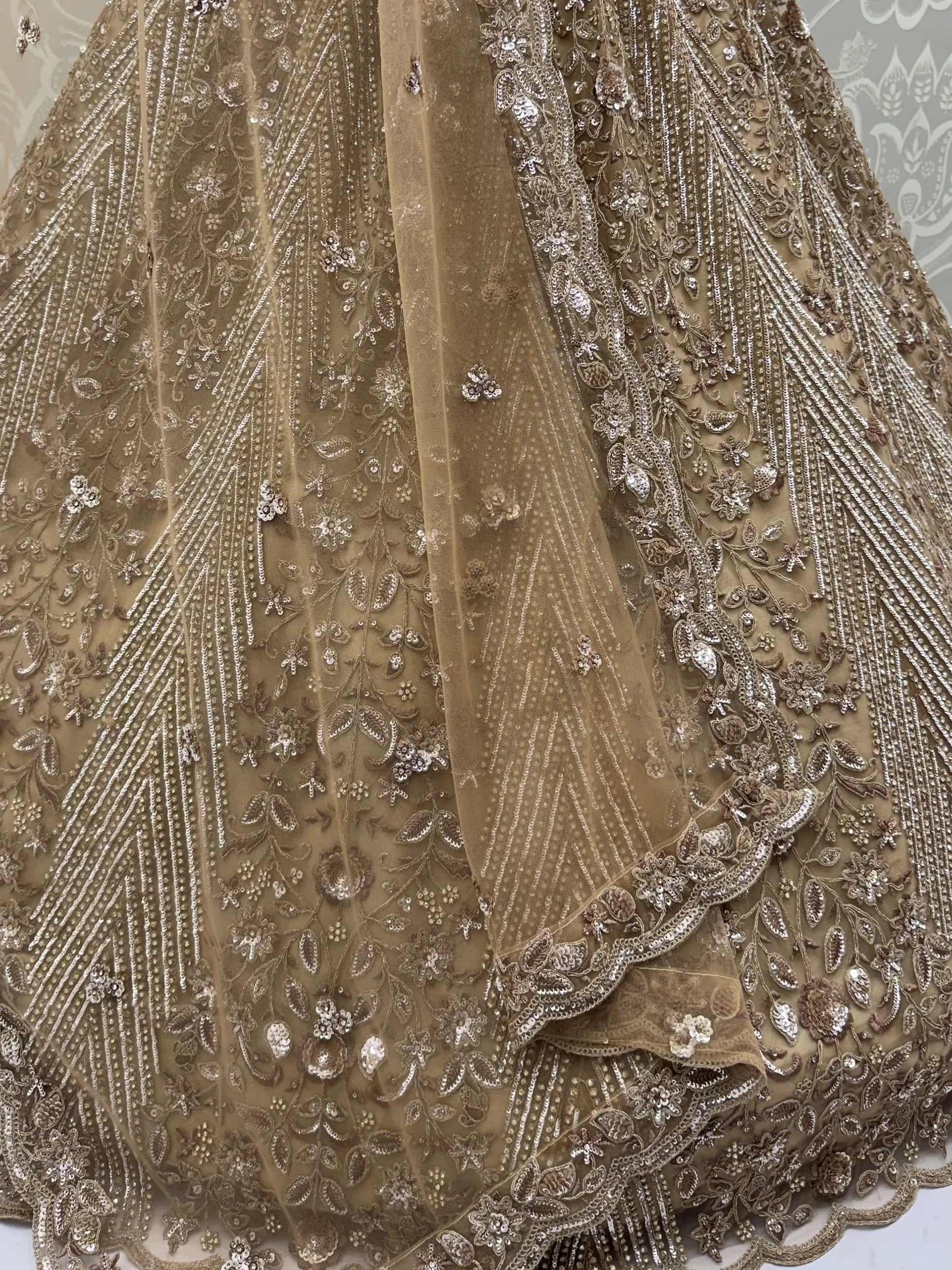 Glowing Beige Embroidery Net Reception Wear Lehenga Choli With Dupatta