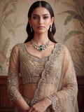 Glowing Beige Embroidery Net Reception Wear Lehenga Choli With Dupatta