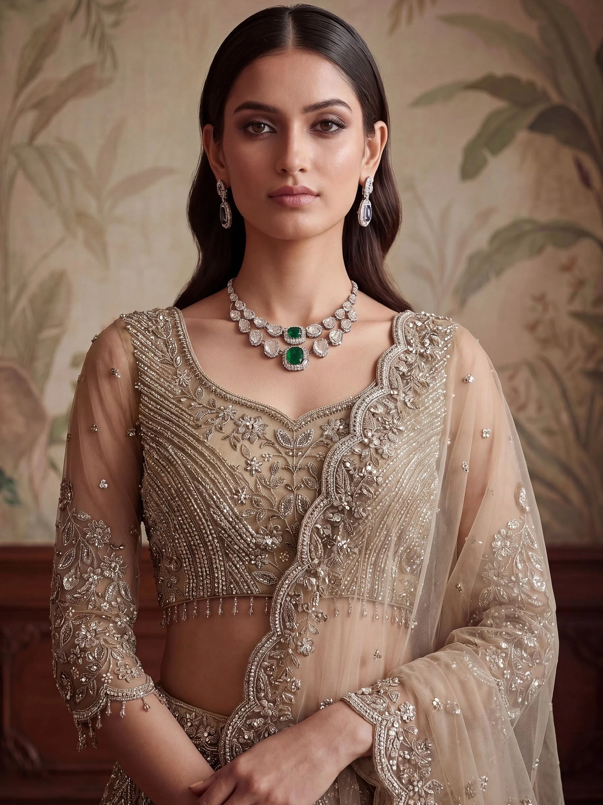 Glowing Beige Embroidery Net Reception Wear Lehenga Choli With Dupatta
