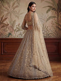 Glowing Beige Embroidery Net Reception Wear Lehenga Choli With Dupatta