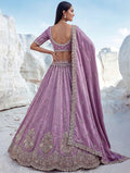 Glowing Lavender Sequins Work Silk Wedding Wear Lehenga Choli With Dupatta