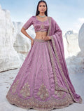 Glowing Lavender Sequins Work Silk Wedding Wear Lehenga Choli With Dupatta