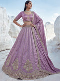 Glowing Lavender Sequins Work Silk Wedding Wear Lehenga Choli With Dupatta