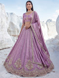 Glowing Lavender Sequins Work Silk Wedding Wear Lehenga Choli With Dupatta