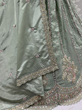 Attractive Pista Green Boota Work  Silk Traditional Wear Lehenga Choli With Dupatta